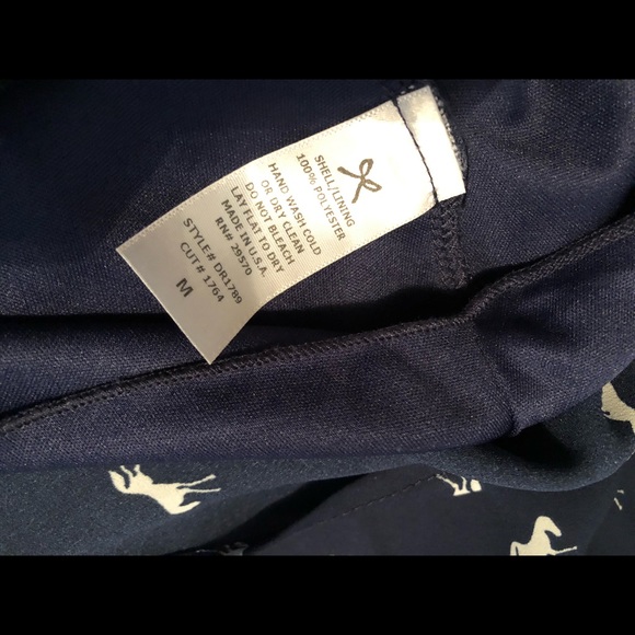 Everly Anthropologie Deep V Neck Navy Dress Horses - Picture 7 of 7